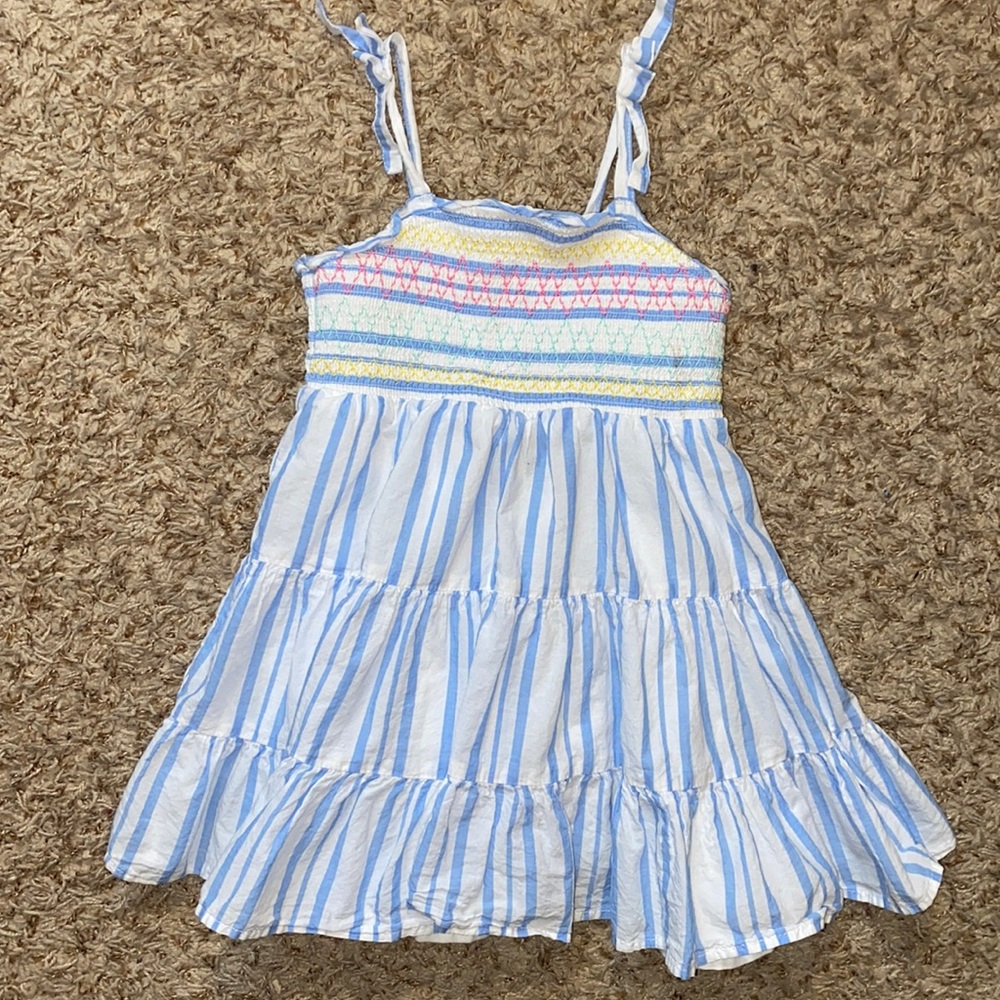 2t sleeveless dress. Colorful smocked top and blue & white striped bottom